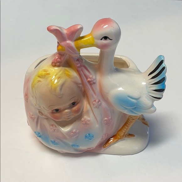 Relpo Stork Nursery Planter Vase Vintage Baby